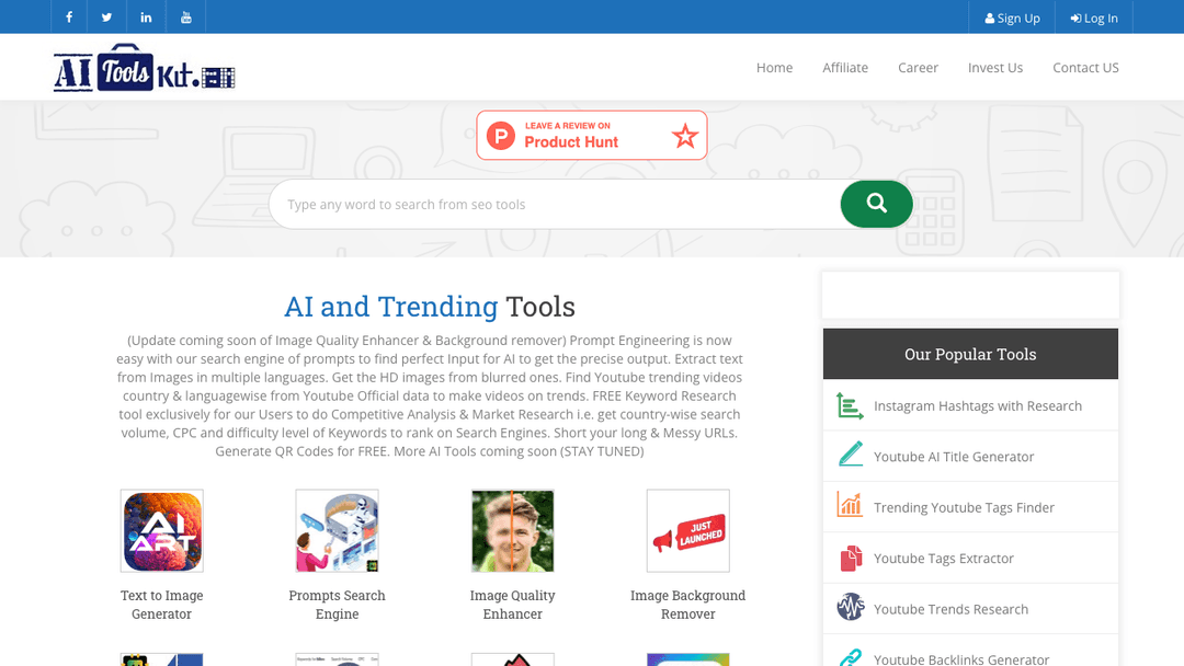 Free AI, SEO, Writing, Image & YouTube Tools