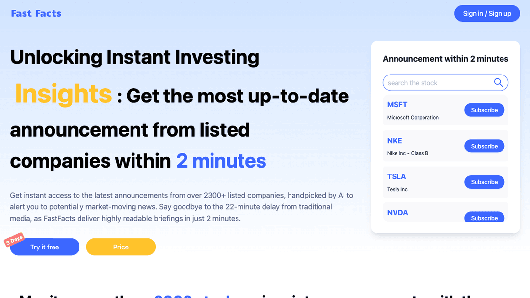 Instant investing insights delivered in 2 minutes