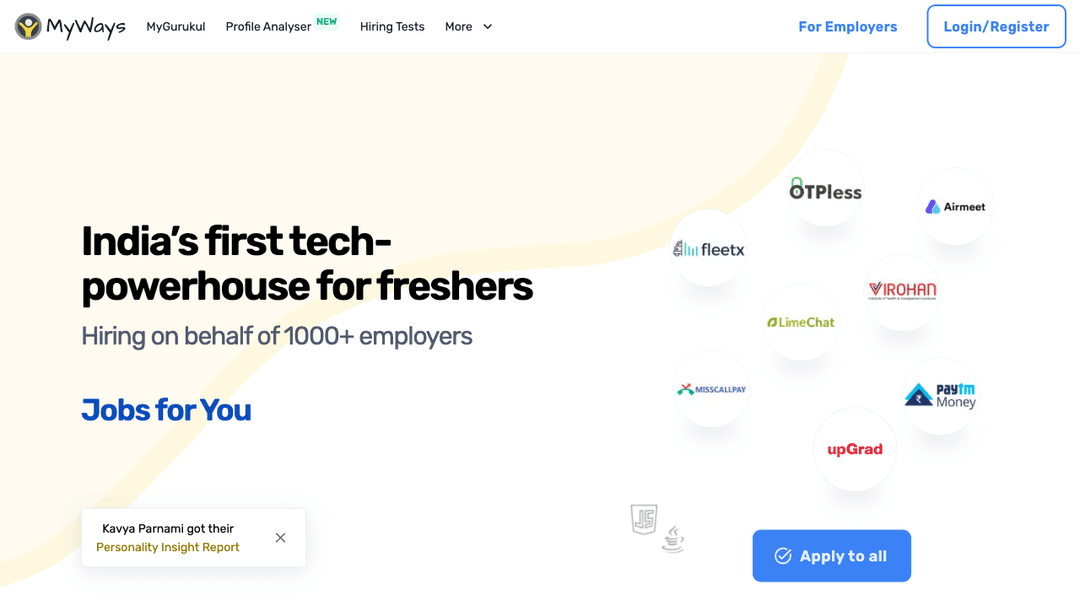 India's first tech-powerhouse for freshers